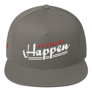 Flat Bill Cap---It Could Happen Red/White Design 'Seanese' logo on right side of cap--click for more hat colors