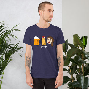 Short-Sleeve Unisex T-Shirt---Beer Burrito Brunette Babe---Click for more shirt colors