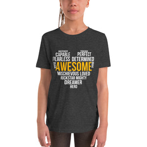 Youth Short Sleeve T-Shirt---Awesome Heart Word Art---Click for more shirt colors