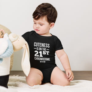Cuteness is on the 21st Chromosome White Design---Baby short sleeve one piece---Click for more colors