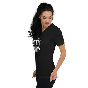 Unisex Short Sleeve V-Neck T-Shirt---That's What Faith Can Do