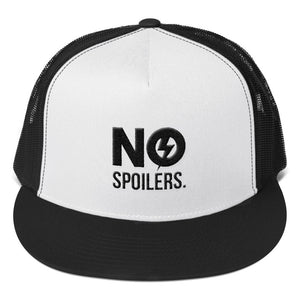 Trucker Cap 'NO' is 3D Puff Embroidery---No Spoilers Black Design--click for more hat colors