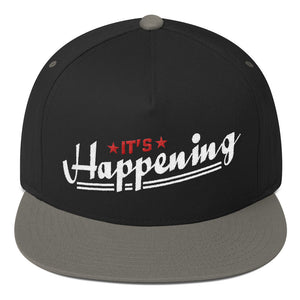 Flat Bill Cap---It's Happening Red/White Design---Click for more hat colors