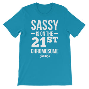 Unisex short sleeve t-shirt---Sassy whte design--click for more shirt colors