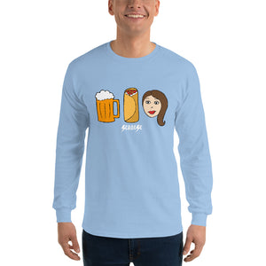 Men’s Long Sleeve Shirt---Beer Burrito Brunette Babe---Click for more shirt colors