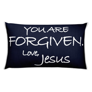 Rectangular Pillow---You Are Forgiven. Love, Jesus Navy Blue---Printed One Side Only, White on Back