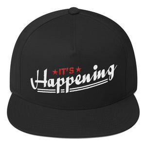 Flat Bill Cap---It's Happening Red/White Design---Click for more hat colors