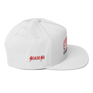 Flat Bill Cap---Expert of Everything Red/Black Design 'Seanese' Logo on right side---click for white