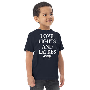 Toddler jersey t-shirt---Love Lights and Latkes---Click for More Shirt Colors
