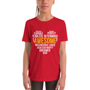Youth Short Sleeve T-Shirt---Awesome Heart Word Art---Click for more shirt colors
